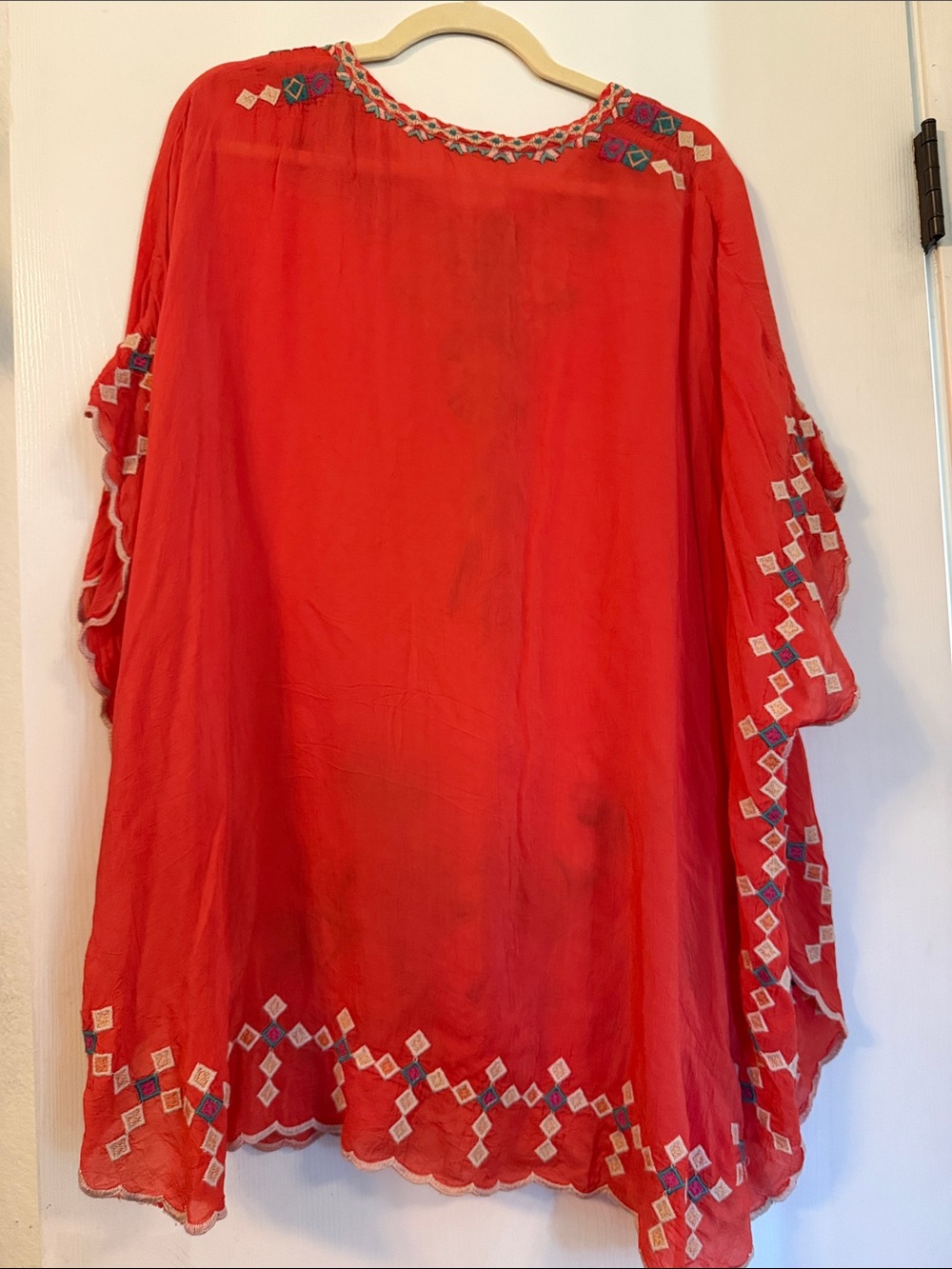 Johnny Was Red Embroidered Boho Tunic with Floral Detail - Picture 2 of 2